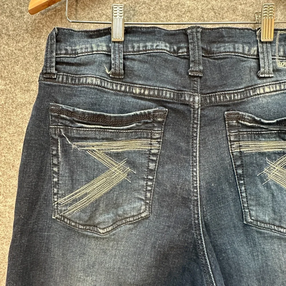 Rock and Republic Jeans Mens 36 Straight Dark‎ Blue Distressed Embroidery EUC